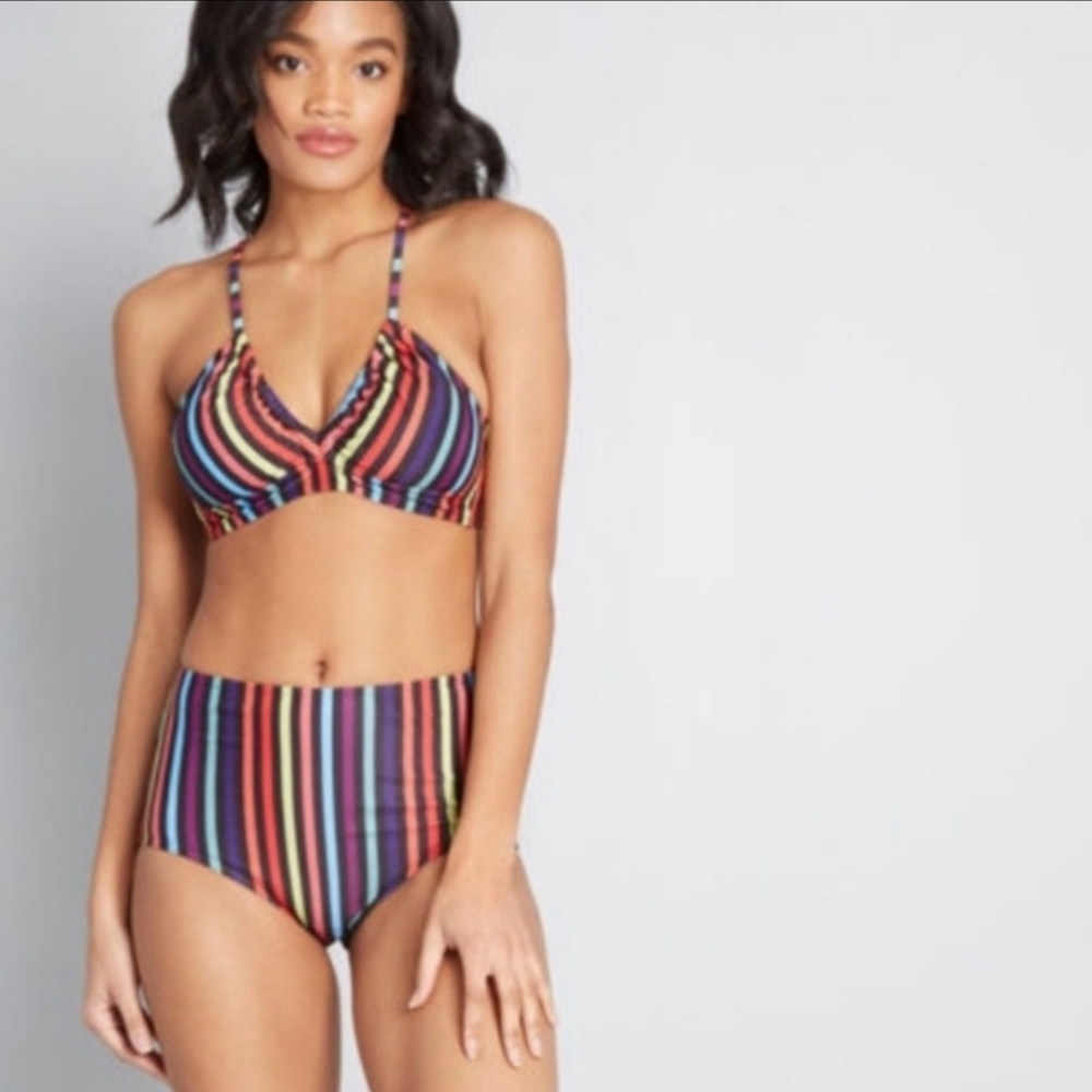 ModCloth striped high waisted bikini set